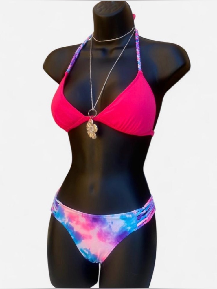 2013 Victoria’s Secret Pink Hot Pink , Blue & Purple Tie Dye Bikini Set